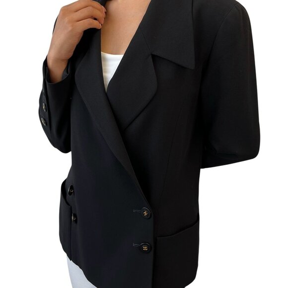 CHANEL Vintage 94P CC Mark Logo Jacket Button Black Gold Long Sleeve [106370] - Picture 2 of 12